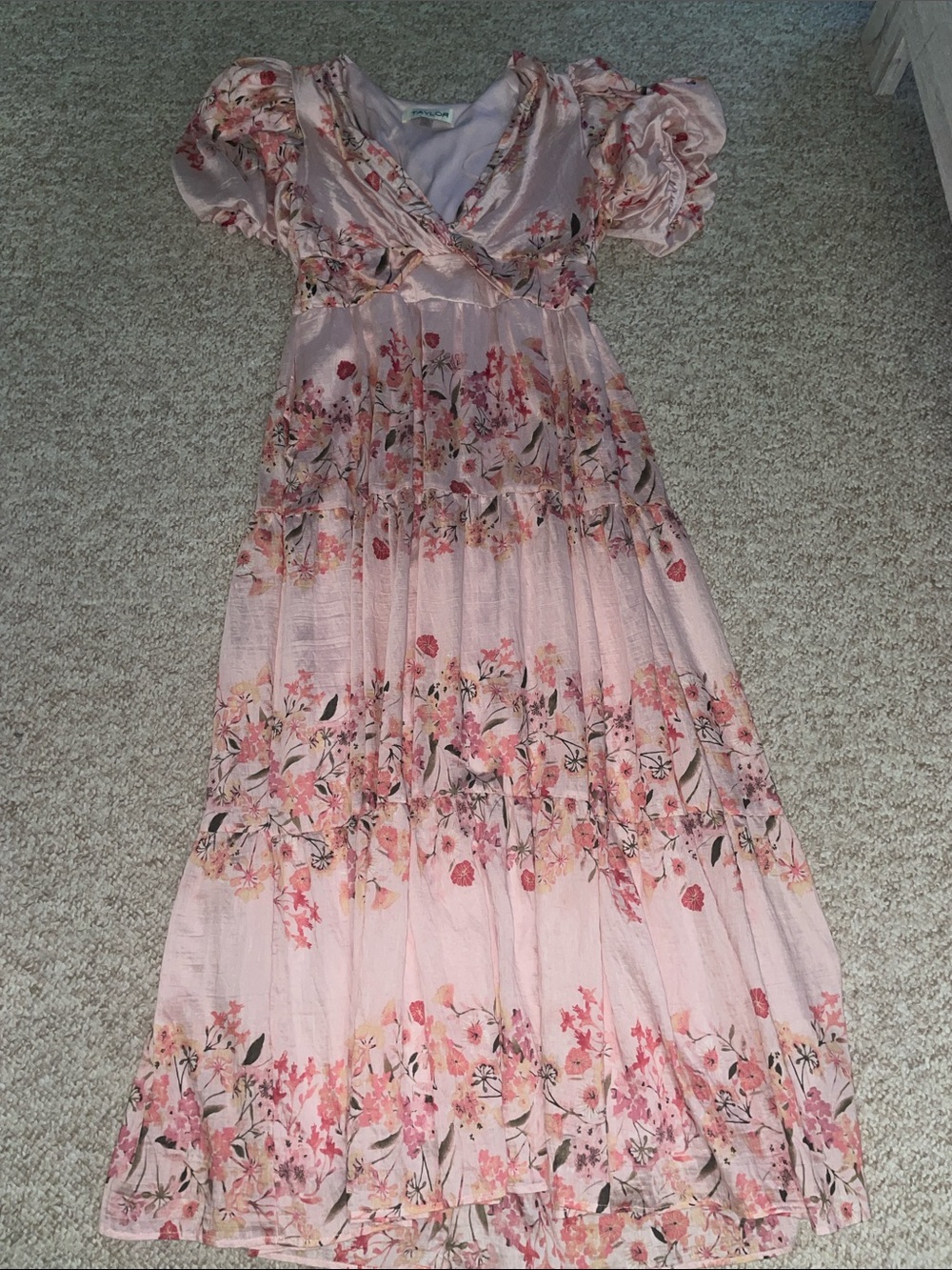 Taylor Pink Floral Maxi Dress with Puff Sleeves - Picture 1 of 7